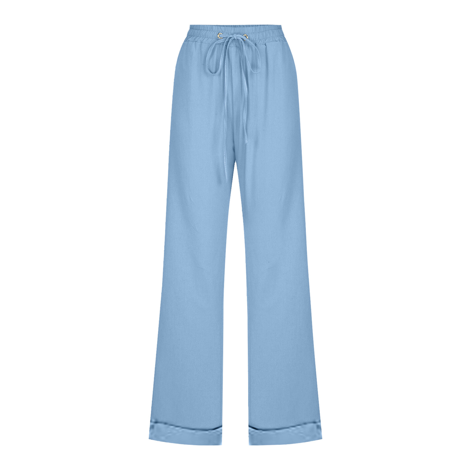thumbnail image 5 of Pantalones de mujer de cintura alta y pierna ancha con cordón elástico - Poliéster, estilo informal, bolsillos - S-XXL, 5 of 6